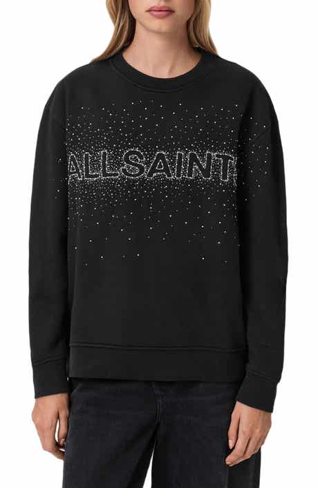 AllSaints Etta Crystal Embellished Fleece Sweatshirt