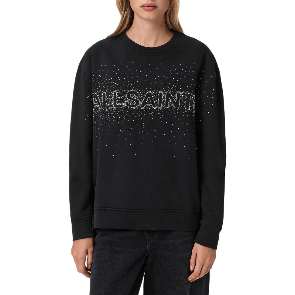 Allsaints Etta Crystal Embellished Fleece Sweatshirt In Black