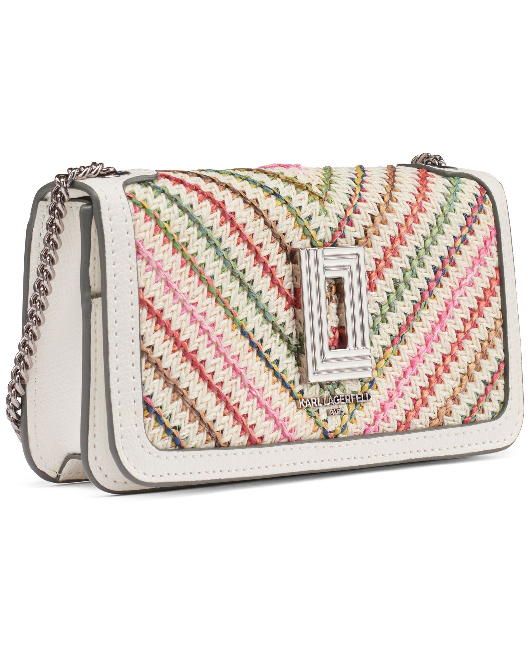 KARL LAGERFELD PARIS Kosette Chevron Raffia Shoulder, Alternate, color, Multi Combo