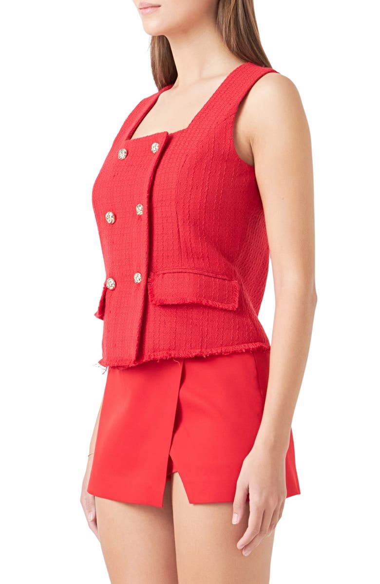 Endless Rose Fringe Double Breasted Sleeveless Tweed Top, Alternate, color,