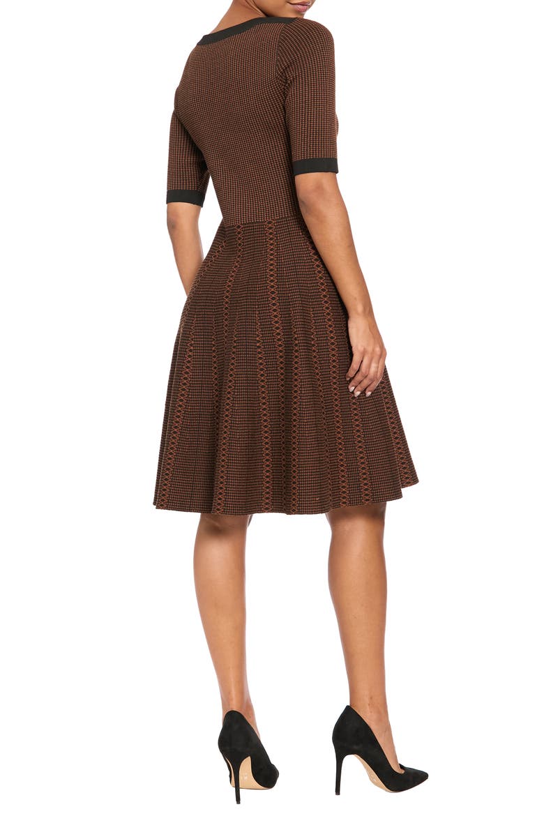 Elbow Sleeve Fit & Flare Sweater Dress, Alternate, color, BLACK/ BROWN