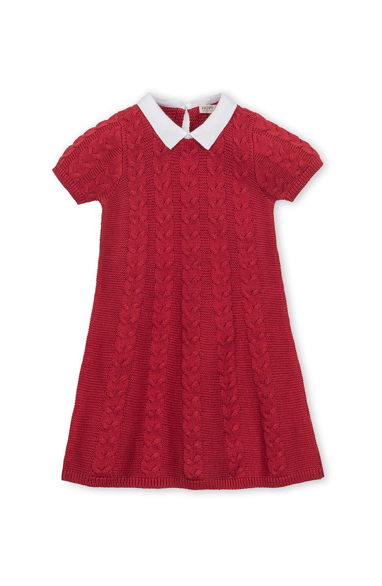 Hope & Henry Kids' Organic Short Sleeve Cable Sweater Dress with Collar, Main, color, Red Cable