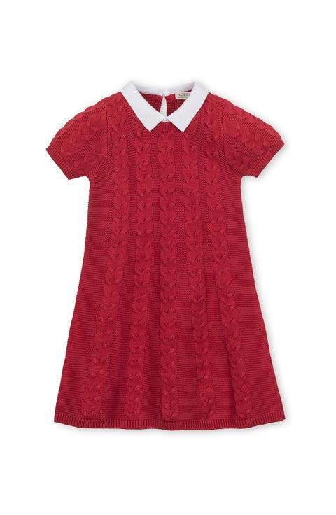Kids' Organic Short Sleeve Cable Sweater Dress with Collar (Toddler, Little Kid and Big Kid)