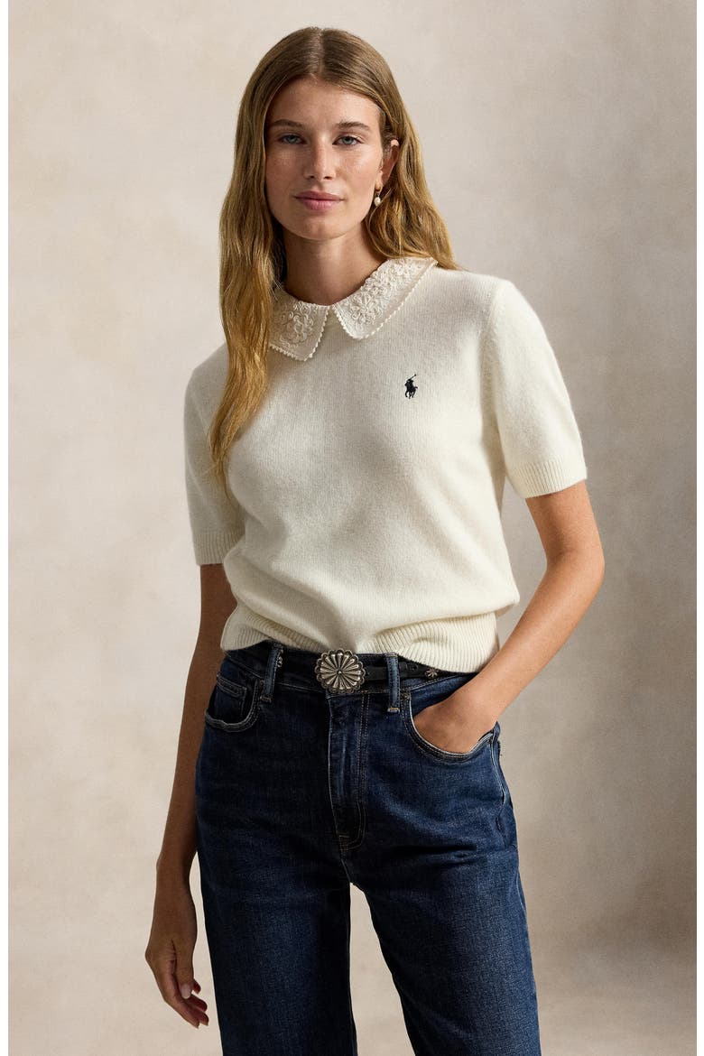 Short Sleeved Wool Blend Sweater, Alternate, color, WHITE