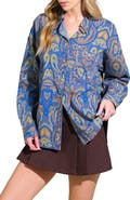 FLYING TOMATO Paisley Long Sleeve Chambray Shirt