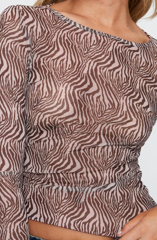 Princess Polly Believe Me Abstract Zebra Print Mesh Top In Brown