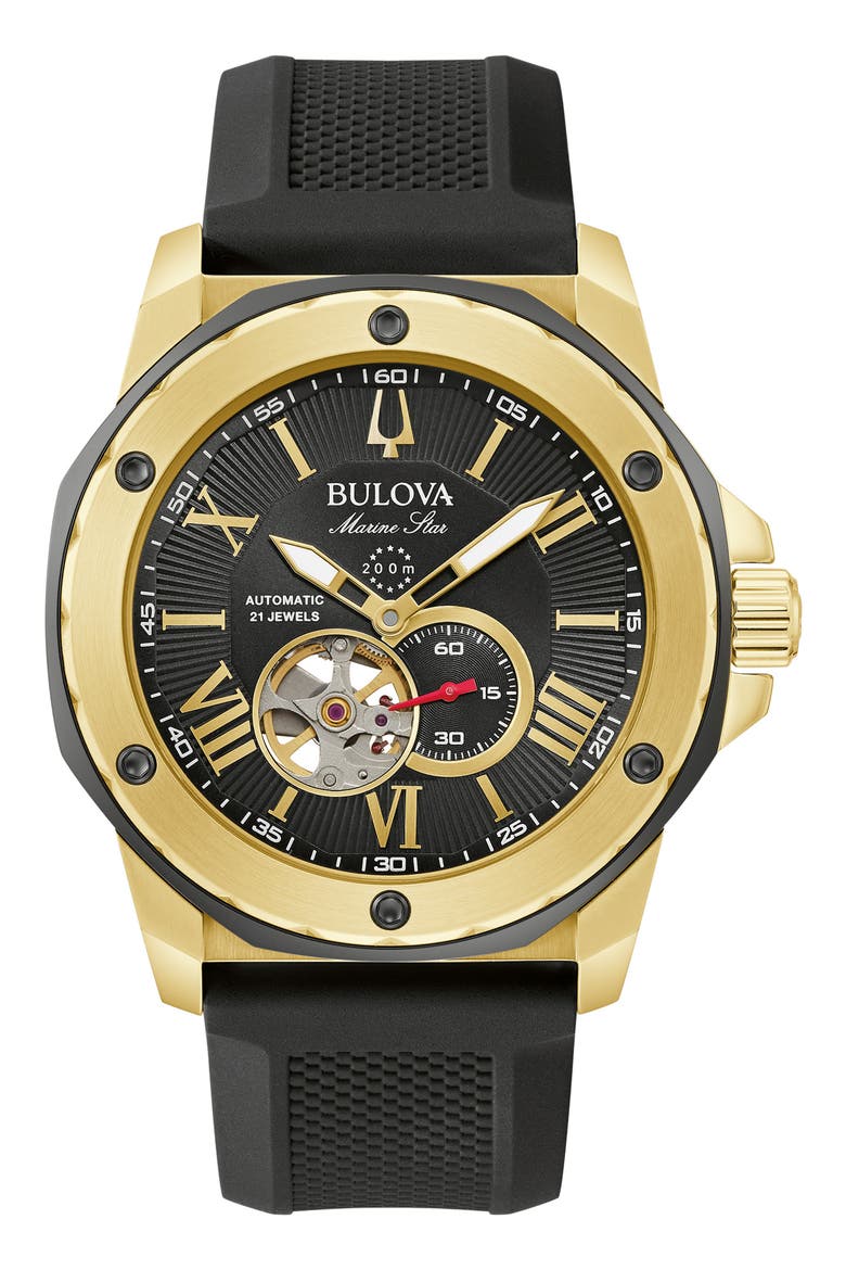 Marine Star Series A Silicone Strap Watch, 44mm, Main, color, GOLD-TONE