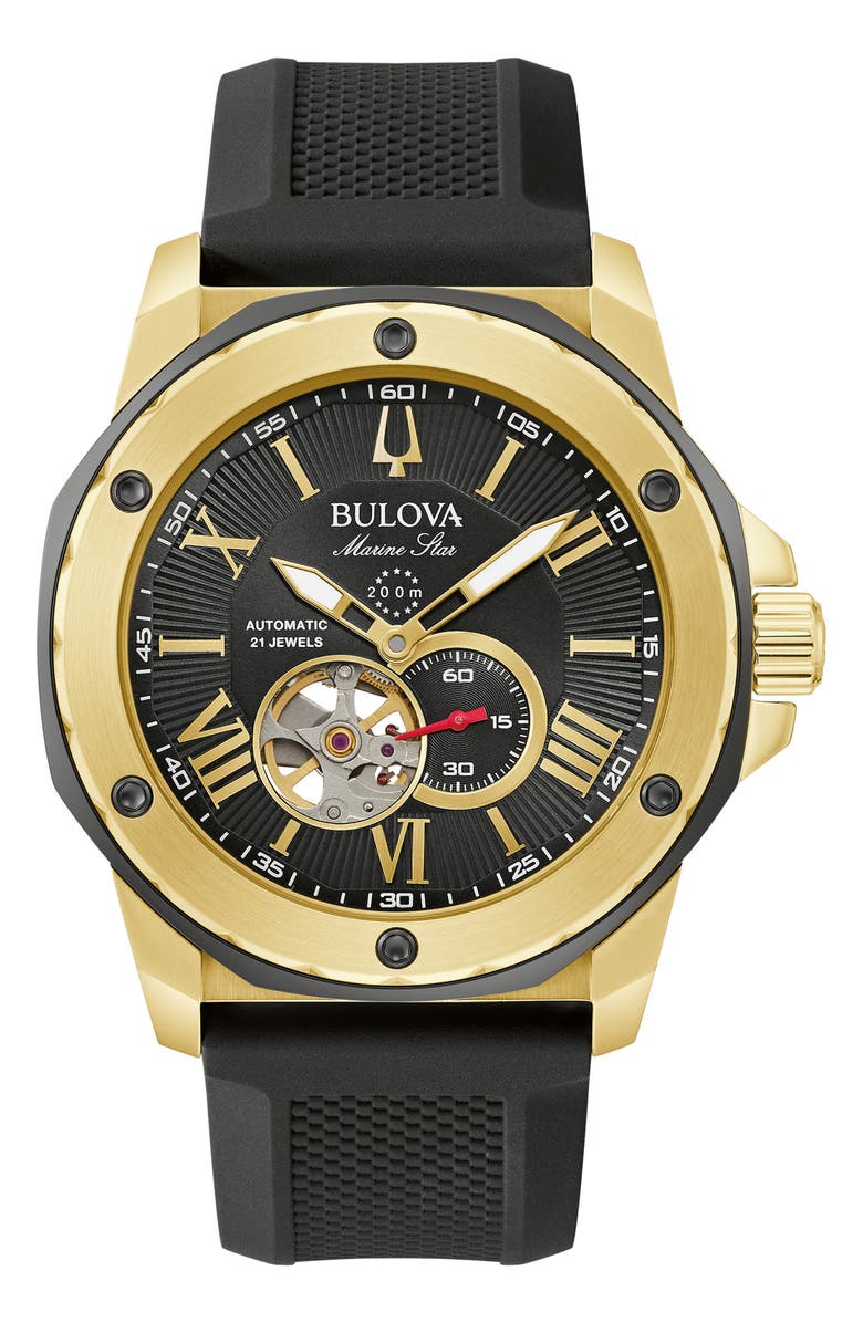 BULOVA Marine Star Series A Silicone Strap Watch, 44mm, Main, color, Gold-Tone