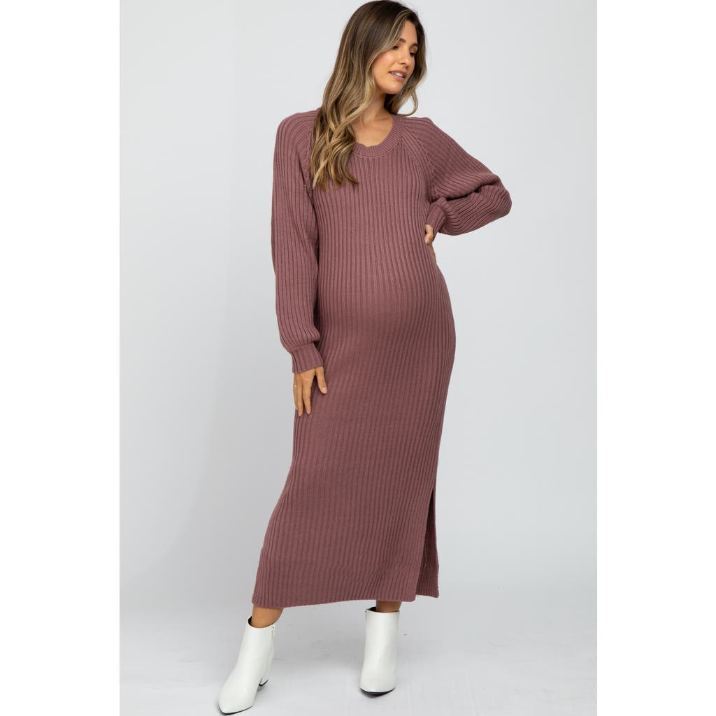 Pinkblush Side Slit Maxi Sweater Dress In Brown