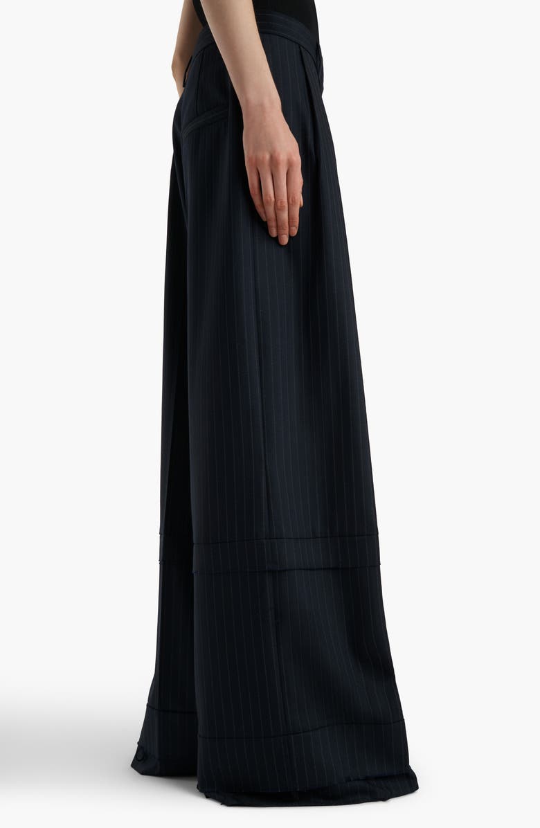 Khaite Linden Pinstripe Pleated Wide Leg Trousers, Alternate, color, Navy / White