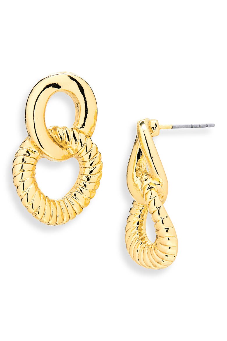 Double Drop Hoop Earrings, Main, color, GOLD