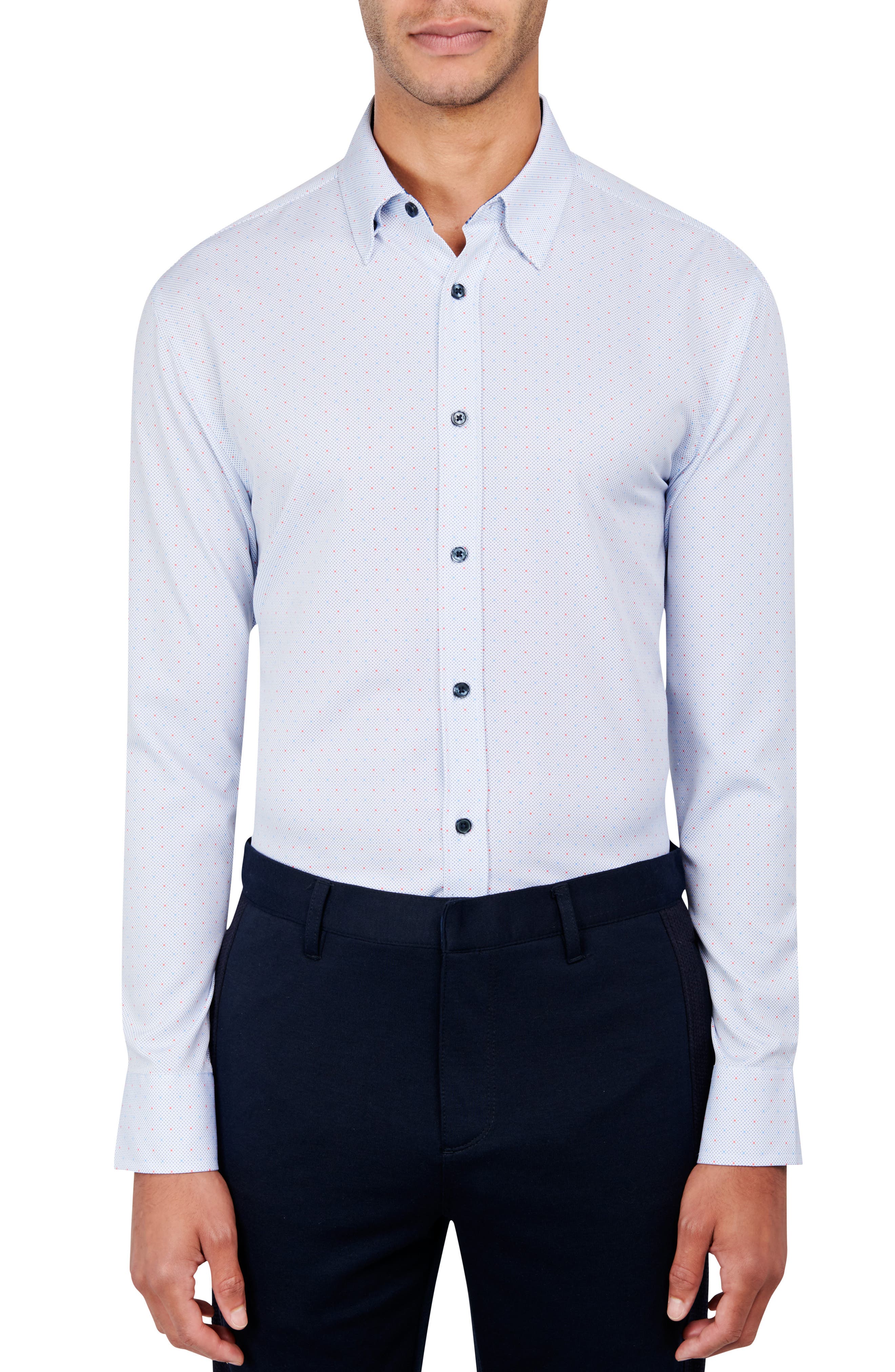 W.R.K Regular Fit Dot Print Performance Stretch Dress Shirt