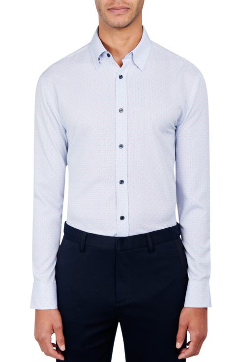 Regular Fit Dot Print Performance Stretch Dress Shirt (Regular & Big)