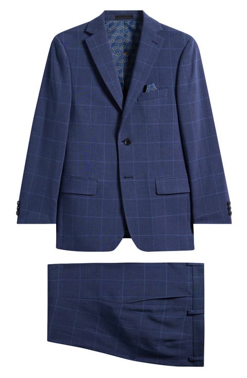 Kids' Blue Windowpane Stretch Suit (Big Kid)