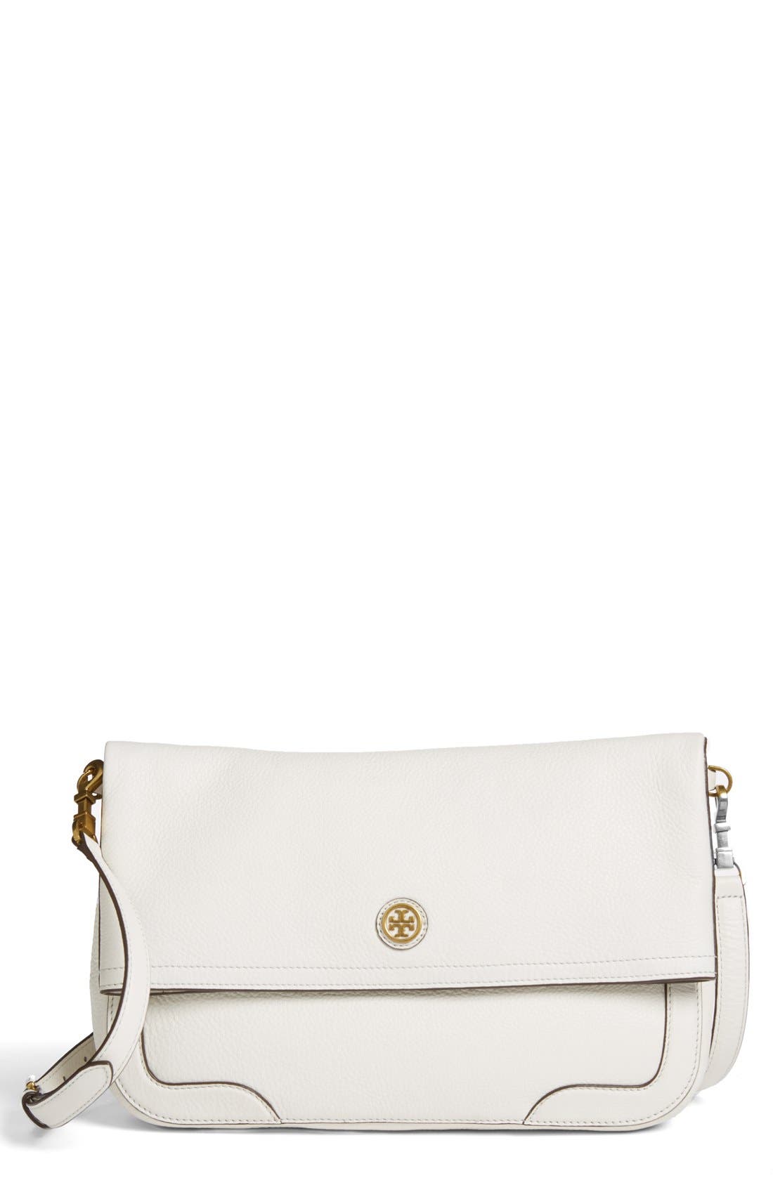 'Frances' Leather Messenger Bag, Main, color, NEW IVORY