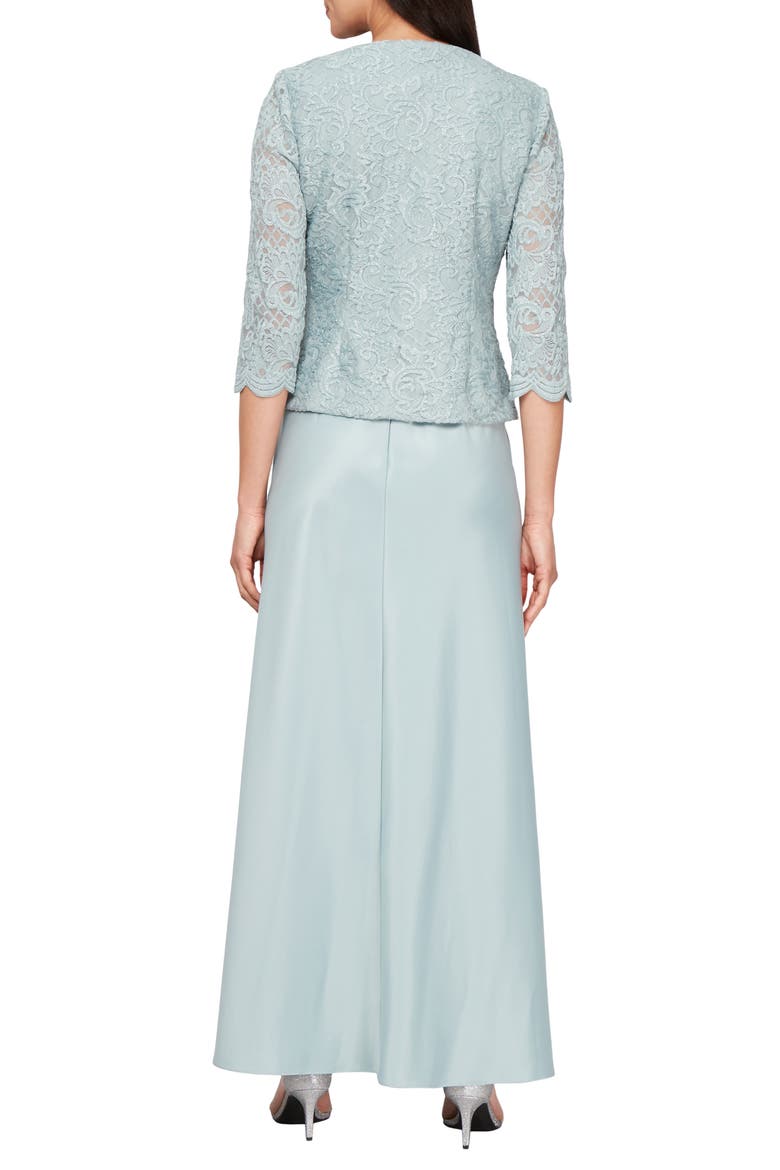 Embroidered Lace Mock Two-Piece Gown with Jacket, Alternate, color, ICE SAGE