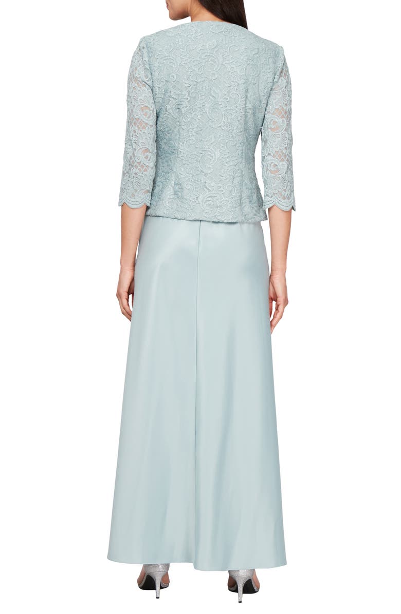 Alex Evenings Embroidered Lace Mock Two-Piece Gown with Jacket, Alternate, color, Ice Sage