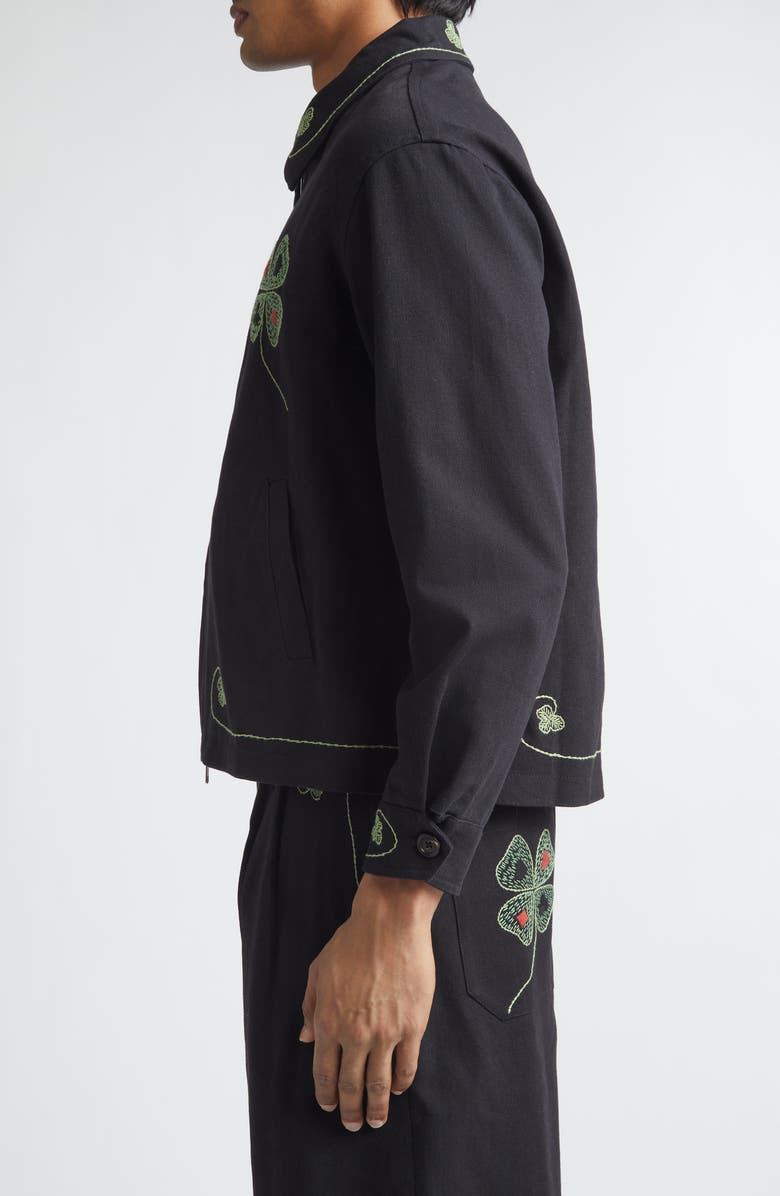 Bode Lucky Draw Embroidered Cotton Twill Jacket, Alternate, color, Black