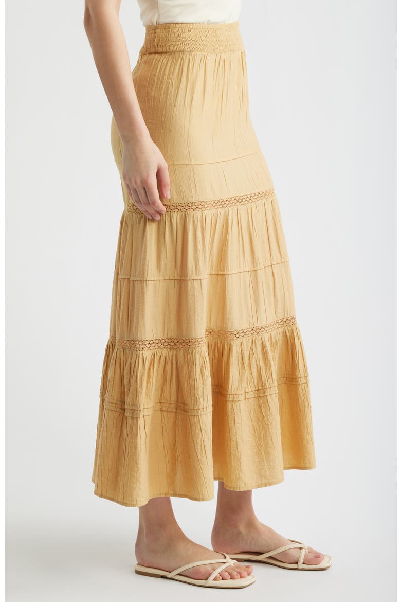 Lace Trim Tiered Maxi Skirt, Alternate, color, SANDSTONE BROWN