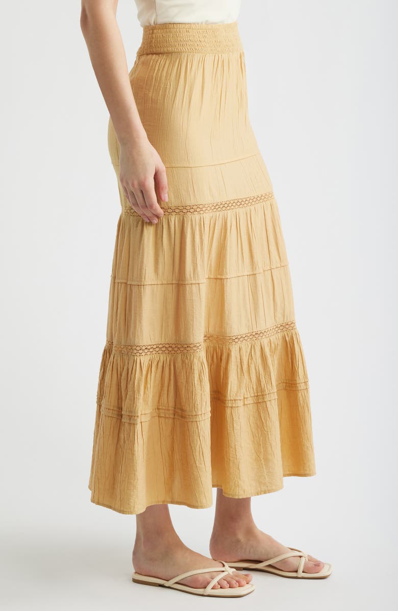 PER UNA BY M&S Lace Trim Tiered Maxi Skirt, Alternate, color, Sandstone Brown