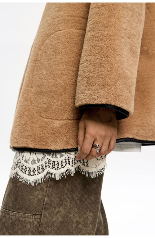 Bimba Y Lola Reversible Fur Coat With Crew Neckline In Brown