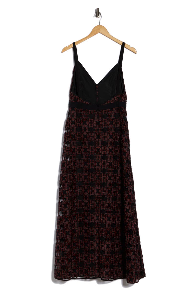Geometric Burnout Empire Waist A-Line Dress, Alternate, color, BLACK/ MAHOGANY PRINT