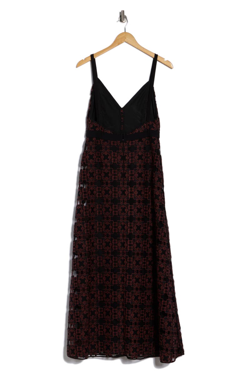 Longchamp Geometric Burnout Empire Waist A-Line Dress, Alternate, color, Black/ Mahogany Print