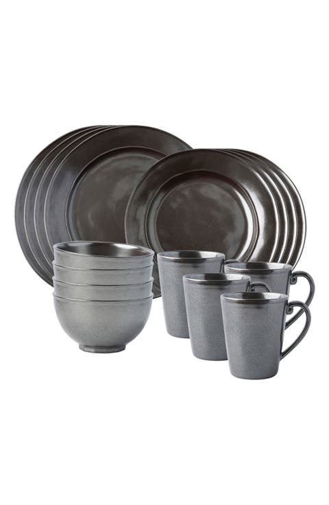 Pewter Stoneware 16-Piece Dinnerware Set