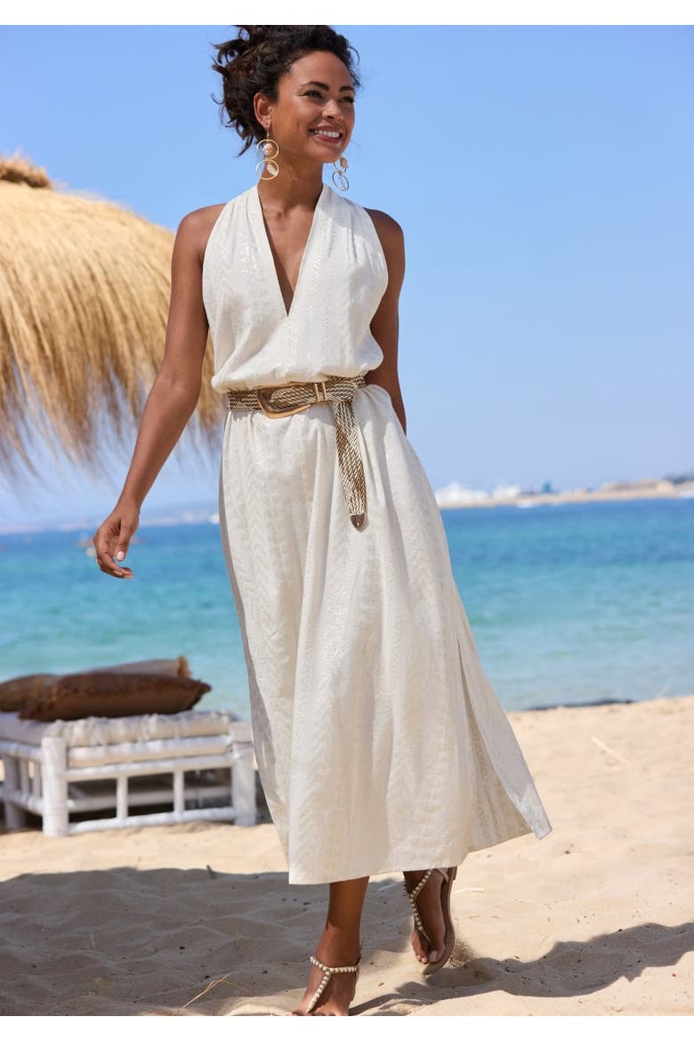 Metallic Column Maxi Dress, Alternate, color, Ivory Gold