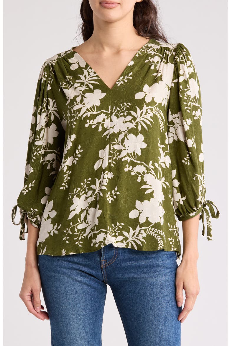 Jacquard Floral Top, Main, color, OLIVE