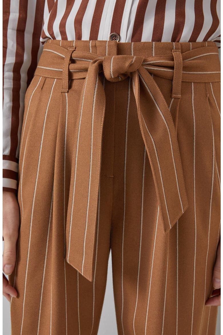 Ellis Stripe Tie Waist Straight Leg Pants, Alternate, color, BROWN