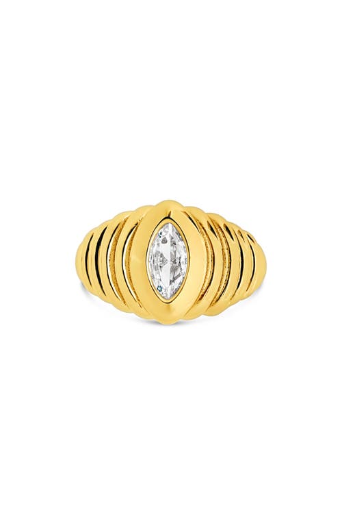 Sterling Forever Cz Studded Croissant Ring In Gold