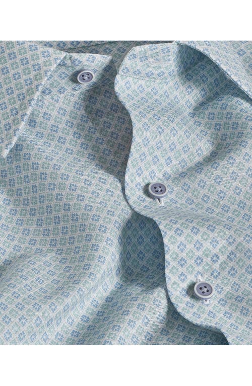 David Donahue Print Casual Short Sleeve Linen & Cotton Button-up Shirt In Sky/grass