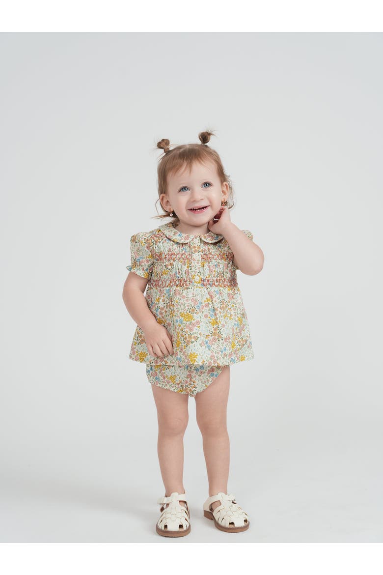 Multi Flower Print with Front Smocking Top and Bloomer Set, Alternate, color, Pink