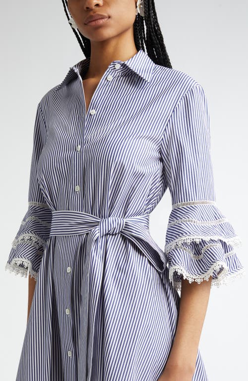 Carolina Herrera Stripe Tiered Ruffle Sleeve Belted Poplin Shirtdress In Multi