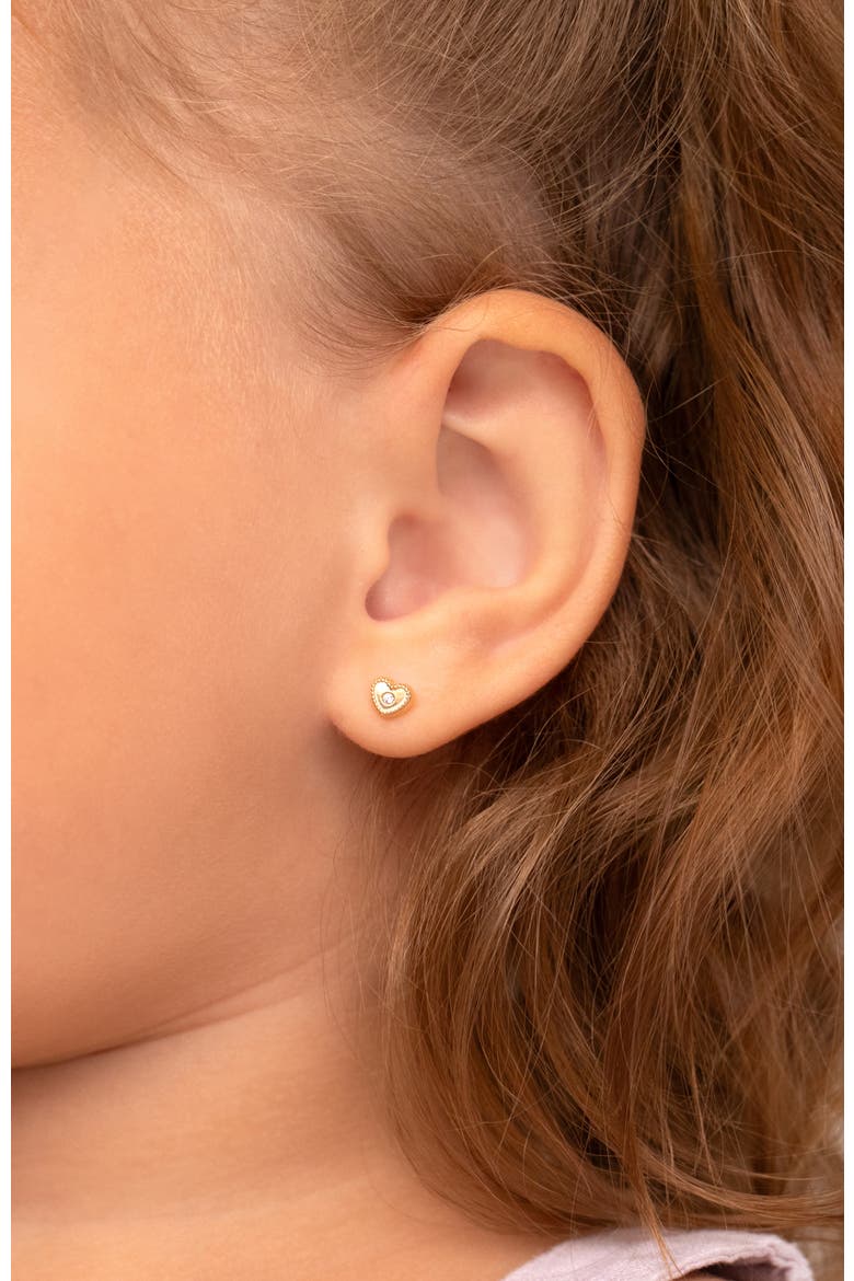 14k Centered Bezel Heart Earrings, Alternate, color, Gold