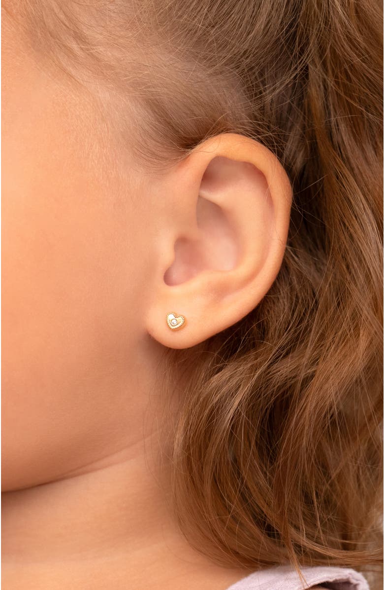 In Season Jewelry 14k Centered Bezel Heart Earrings, Alternate, color, Gold