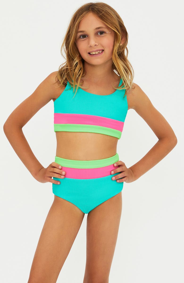 Beach Riot Kids' Little Mackenzie Heidi Two-Piece Swimsuit, Main, color, Strawberry Ice Colorblock