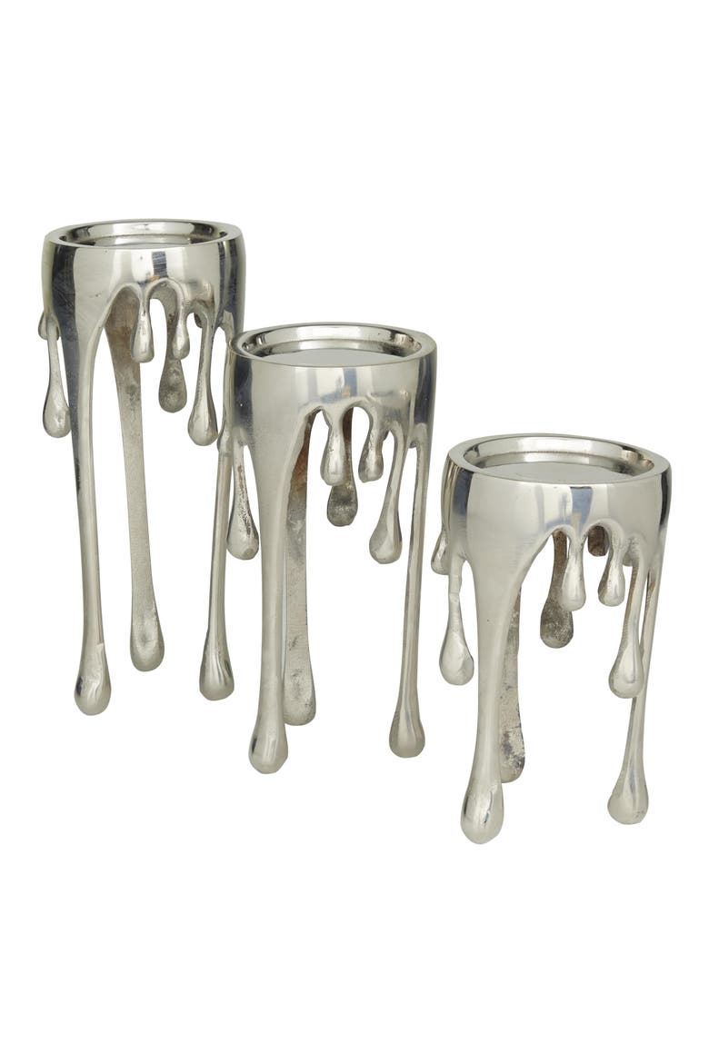 Set of 3 Melting Wax Pillar Candleholders, Alternate, color, SILVER