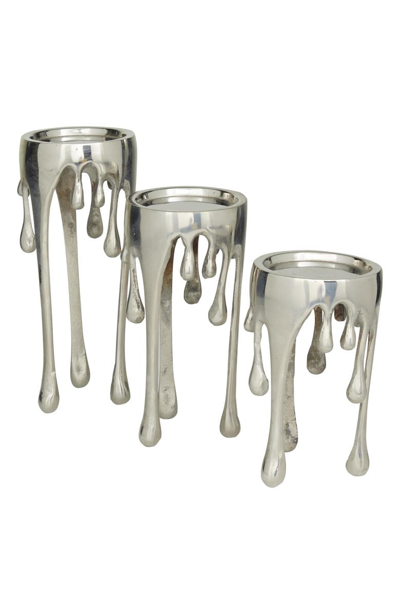 UMA Set of 3 Melting Wax Pillar Candleholders, Alternate, color, Silver