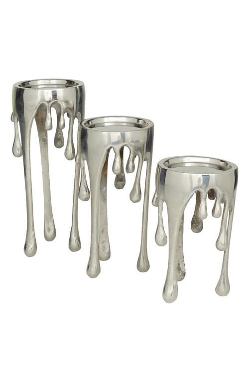 Uma Set Of 3 Melting Wax Pillar Candleholders In Silver