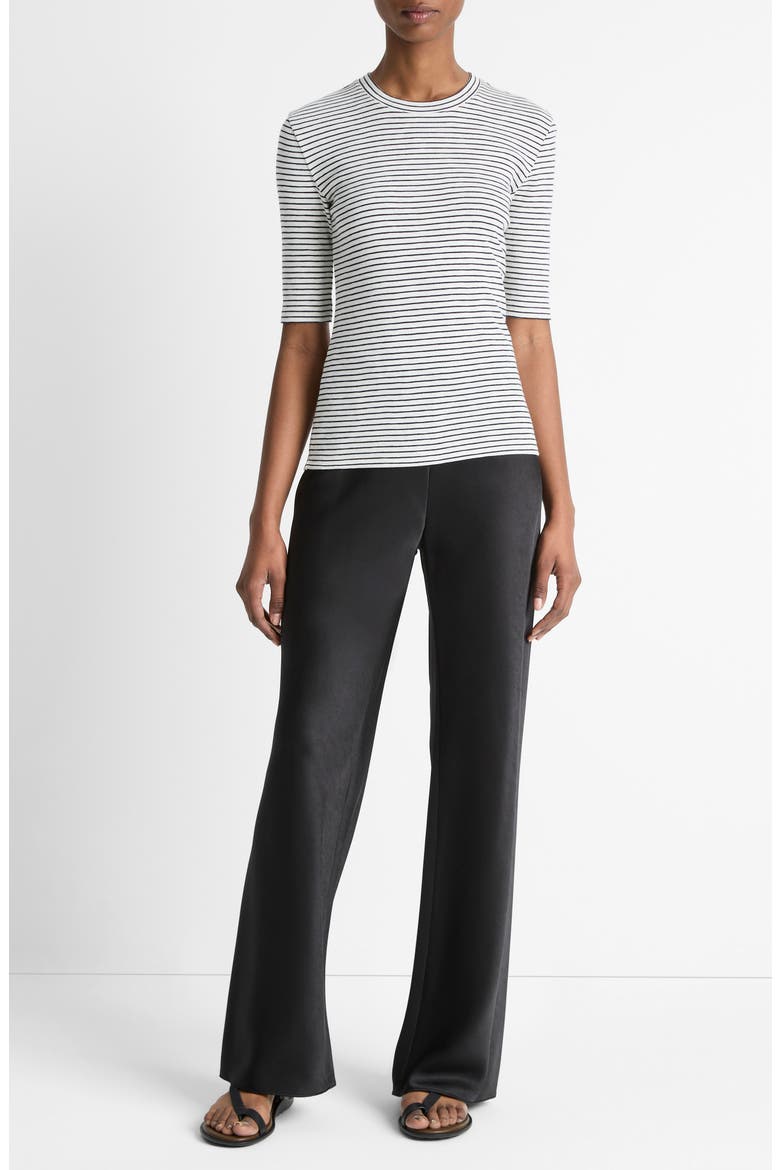 Stripe Elbow Sleeve Cotton Blend Knit Top, Alternate, color, OFF WHITE COMBO