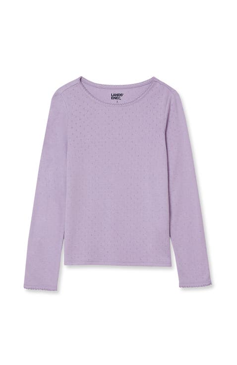 Girls Long Sleeve Pointelle Knit Shirt