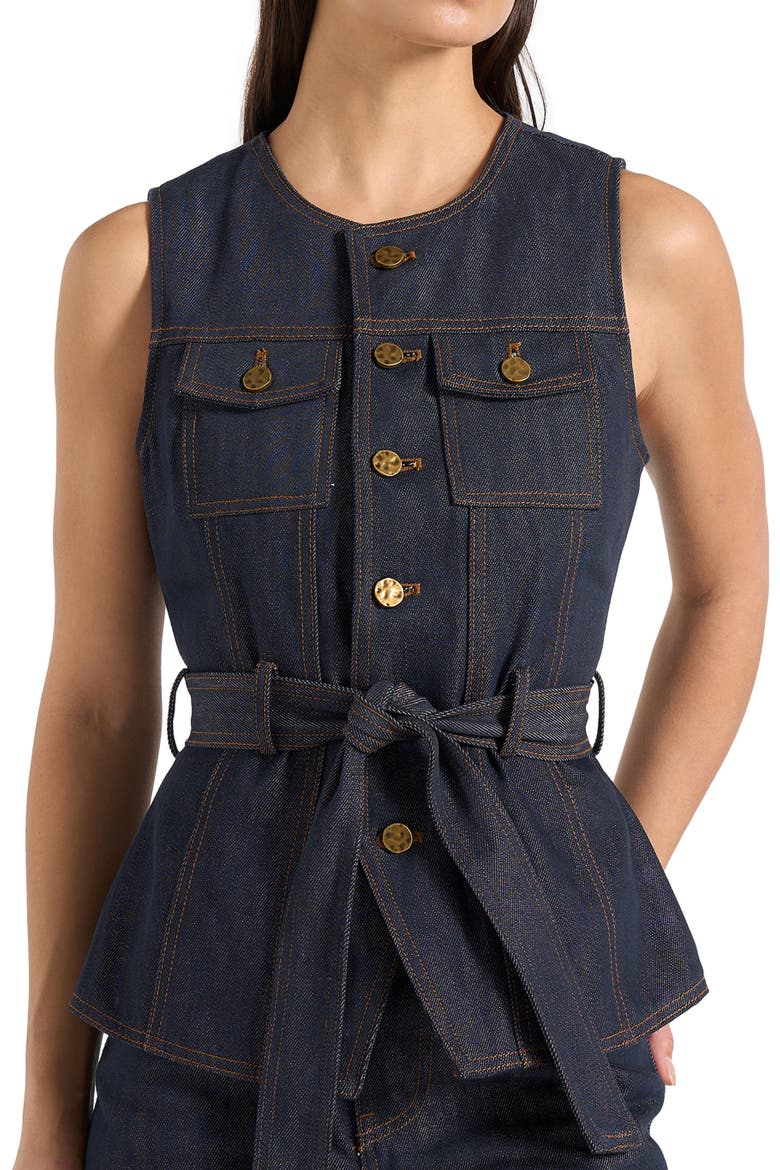 Darcy Denim Crew Neck Waistcoat, Alternate, color, Polished Indigo