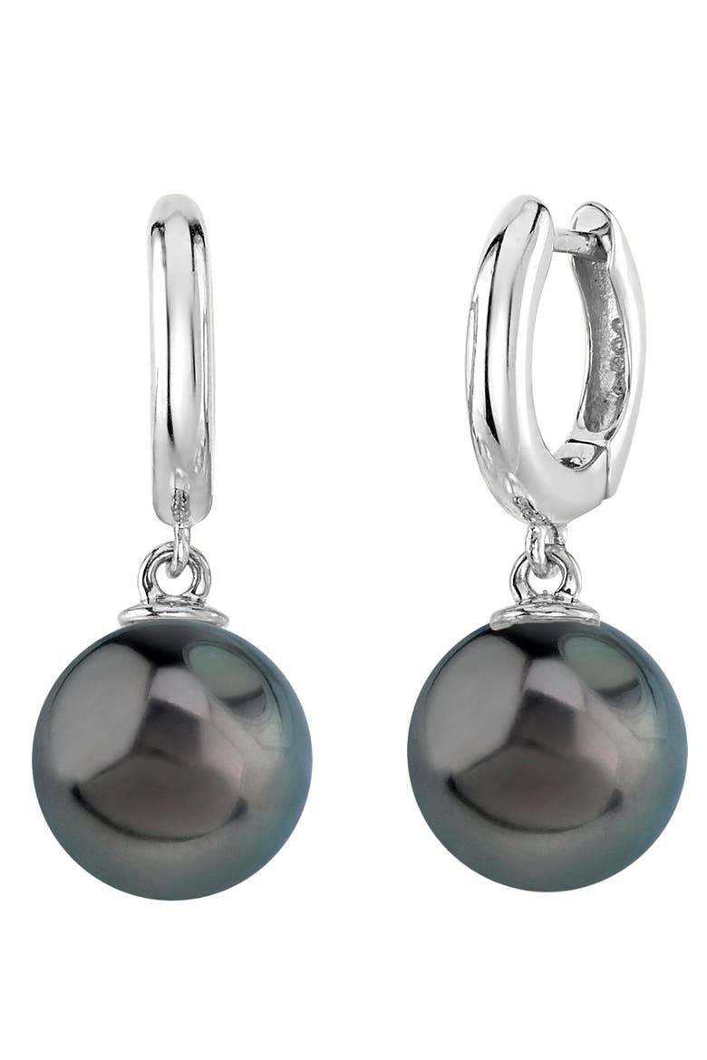 Tahitian South Sea Pearl Huggie Mary Earrings, Main, color, White Gold