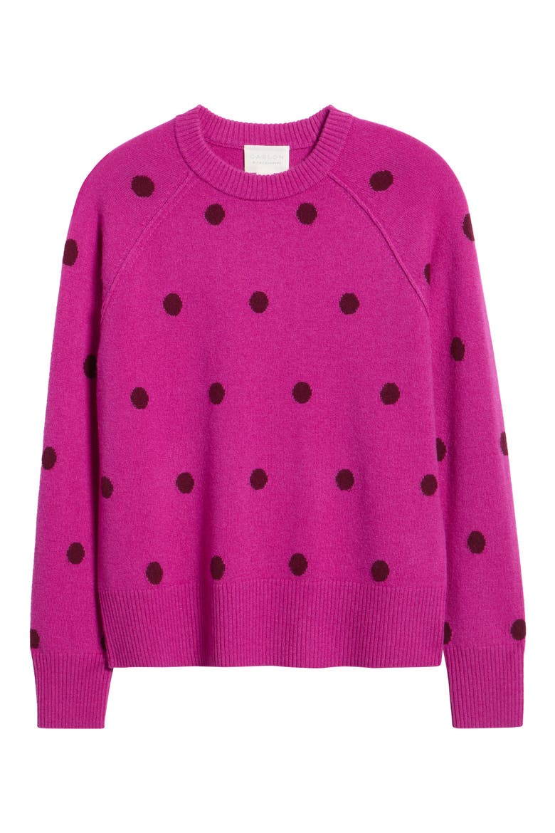 Wool & Cashmere Intarsia Crewneck Sweater, Alternate, color, PINK ASTER POLKA DOT