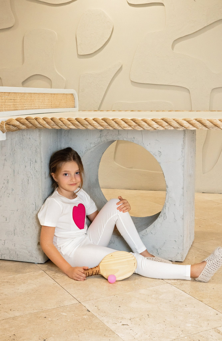 NoggiWear Short Sleeve Heart Star Loungewear Set, Alternate, color, Ivory Fuchsia Heart