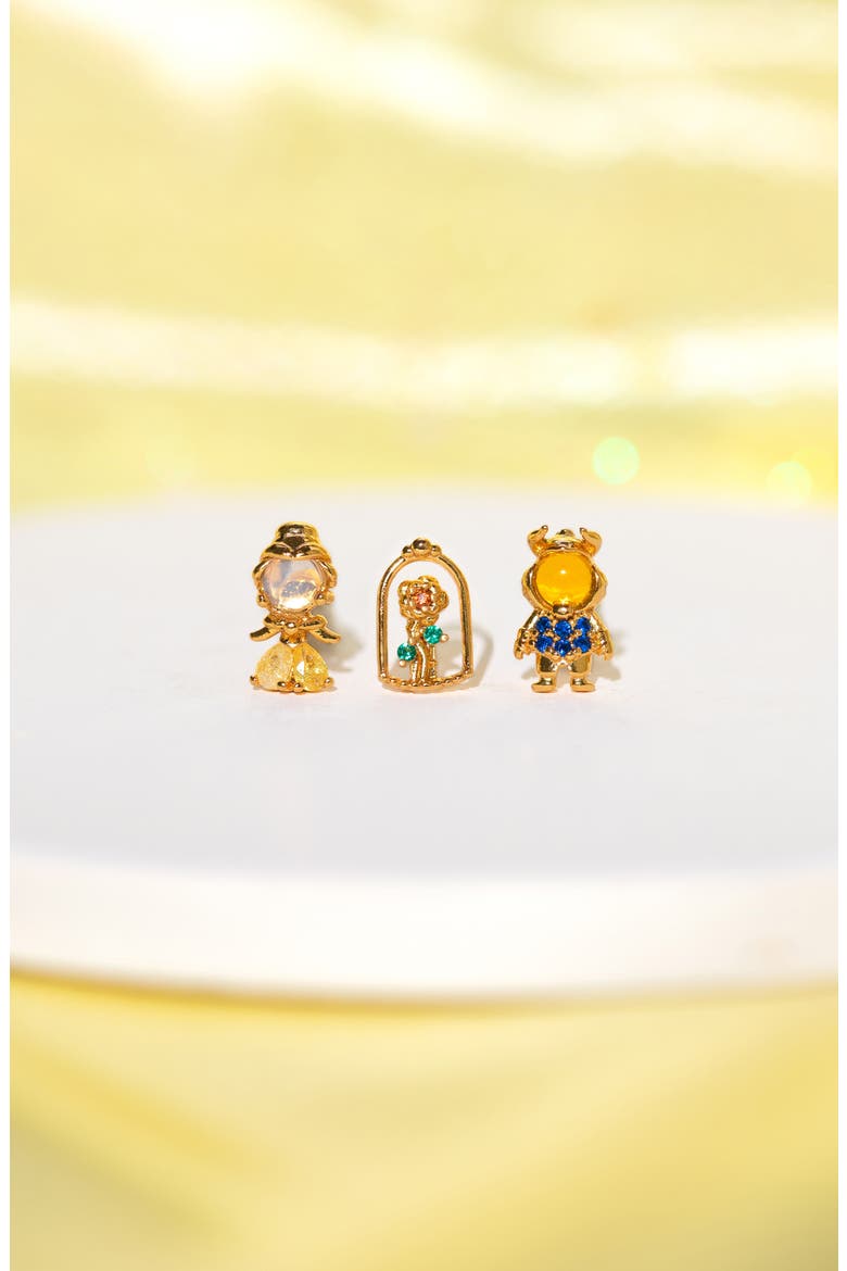 Disney Beauty & The Beast Stud Earrings Set, Alternate, color, GOLD