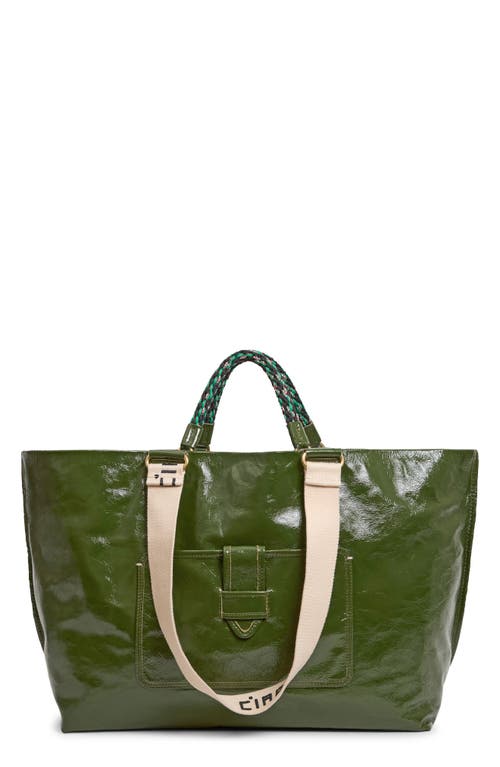 Clare V. Grande Bateau Crinkle Patent Leather Tote in Army at Nordstrom