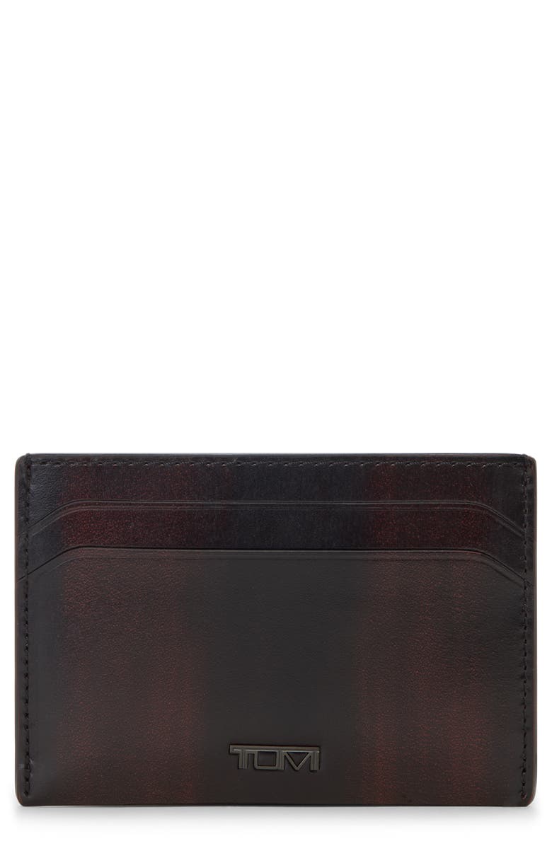 TUMI Nassau Slim Leather Card Case, Main, color, Burnished Wine Ombre